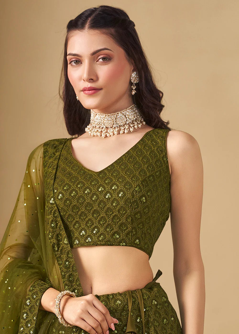 Unique Olive Green ZFL - Indian Dress House 786