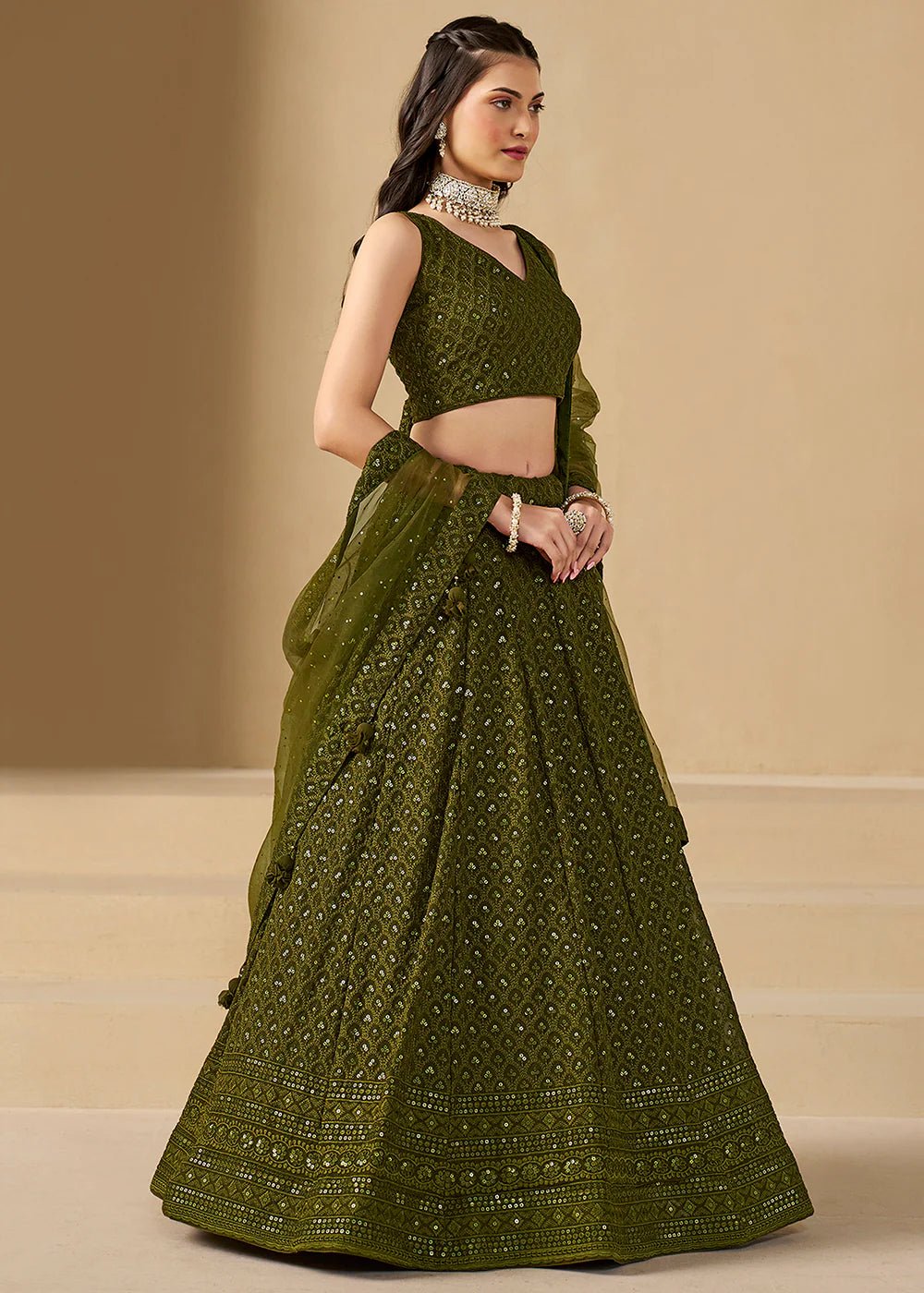 Unique Olive Green ZFL - Indian Dress House 786