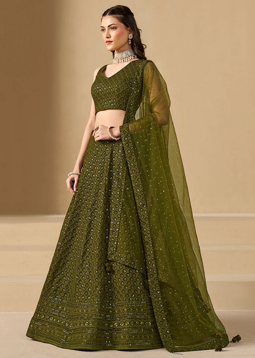 Unique Olive Green ZFL - Indian Dress House 786