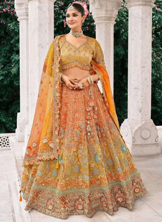 Unique Orange Two Tone Floral ABCL - Indian Dress House 786