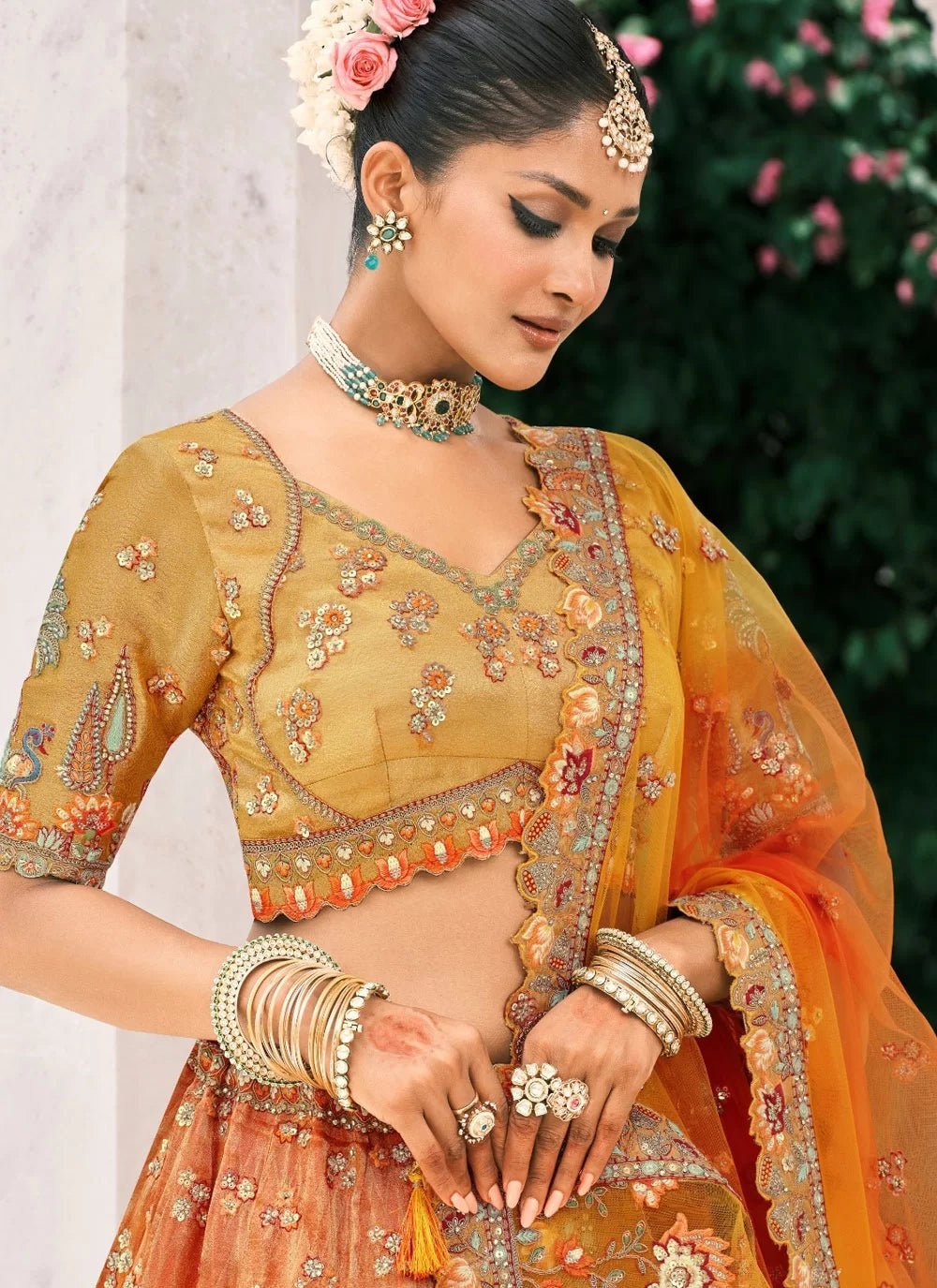 Unique Orange Two Tone Floral ABCL - Indian Dress House 786