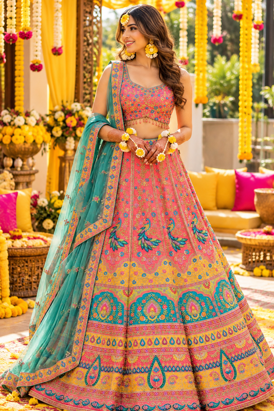 Unique Peachy Multi Color Peacock DPL - Indian Dress House 786