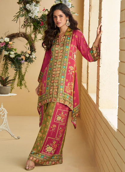 pink and green indian dress Green Indian Suit with Rani Pink Dupatta