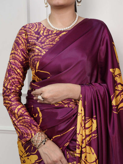 Unique Purple & Yellow Floral YNF Saree - Indian Dress House 786