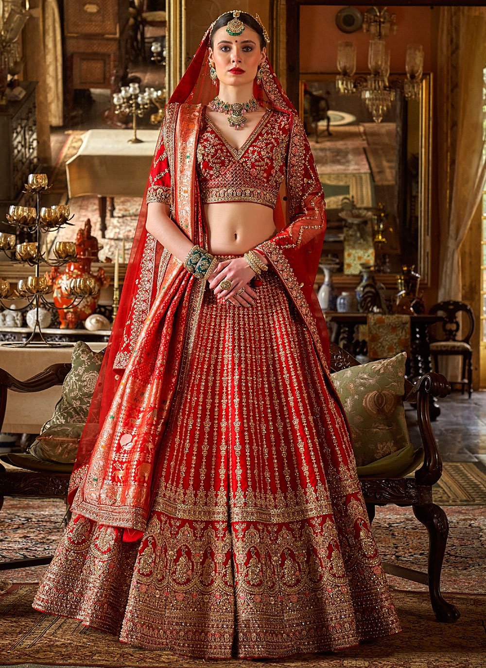 Unique Red & Gold A - LINE MJL - Indian Dress House 786