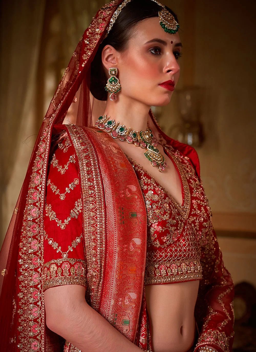 Unique Red & Gold A - LINE MJL - Indian Dress House 786