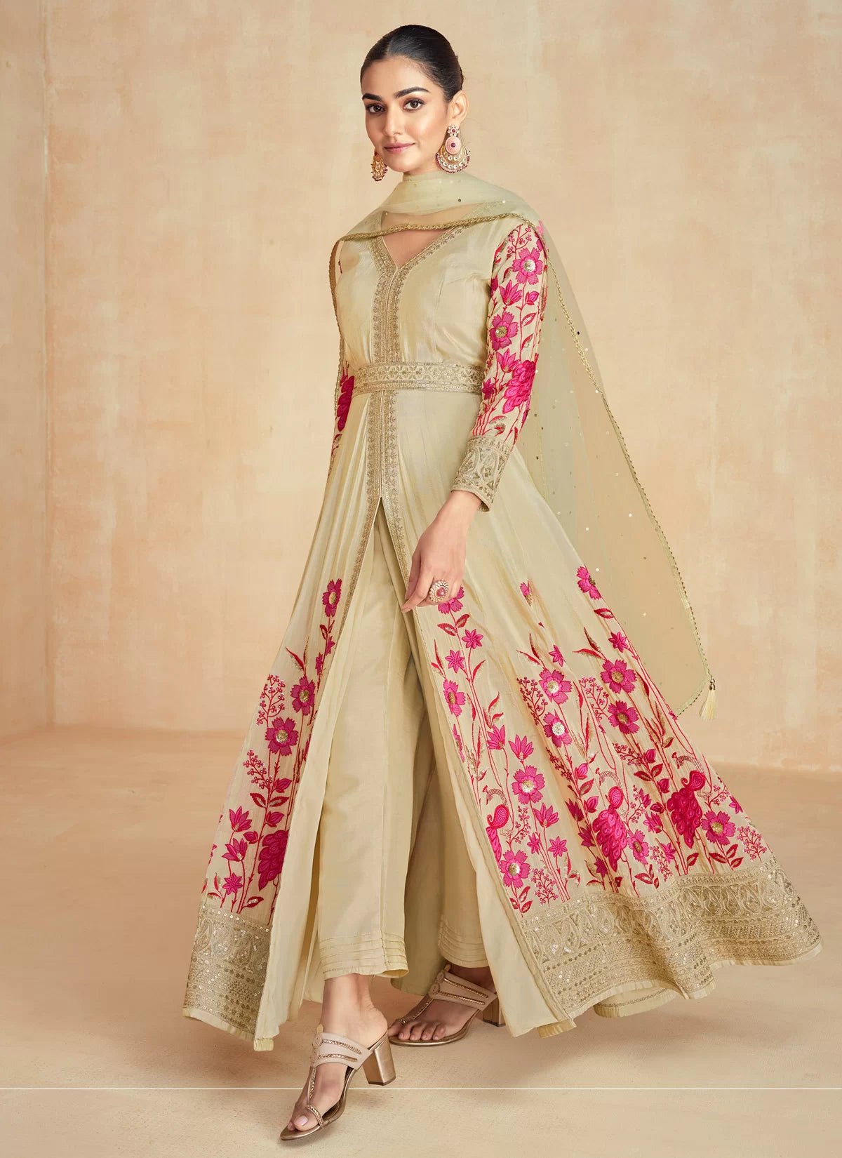 Unique & Simple Beige , Floral Red ASHZ - Indian Dress House 786