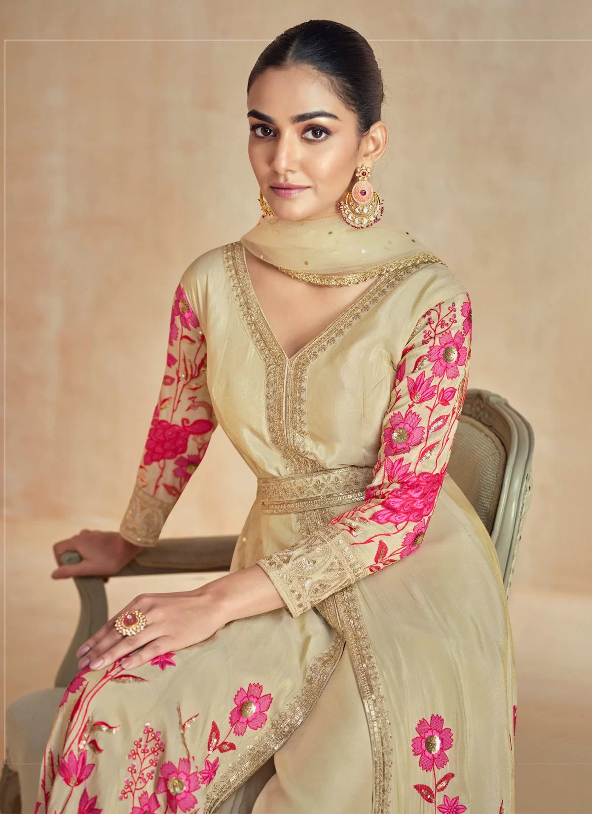 Unique & Simple Beige , Floral Red ASHZ - Indian Dress House 786