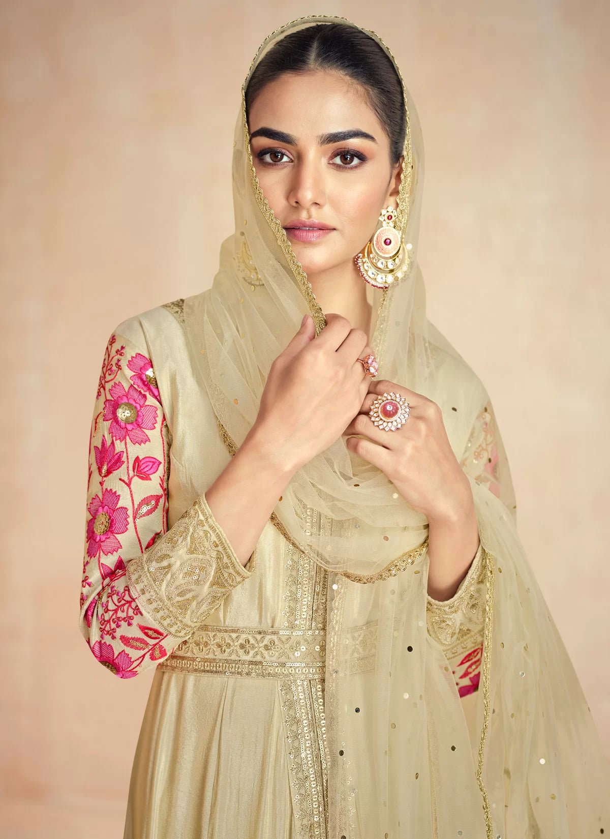 Unique & Simple Beige , Floral Red ASHZ - Indian Dress House 786