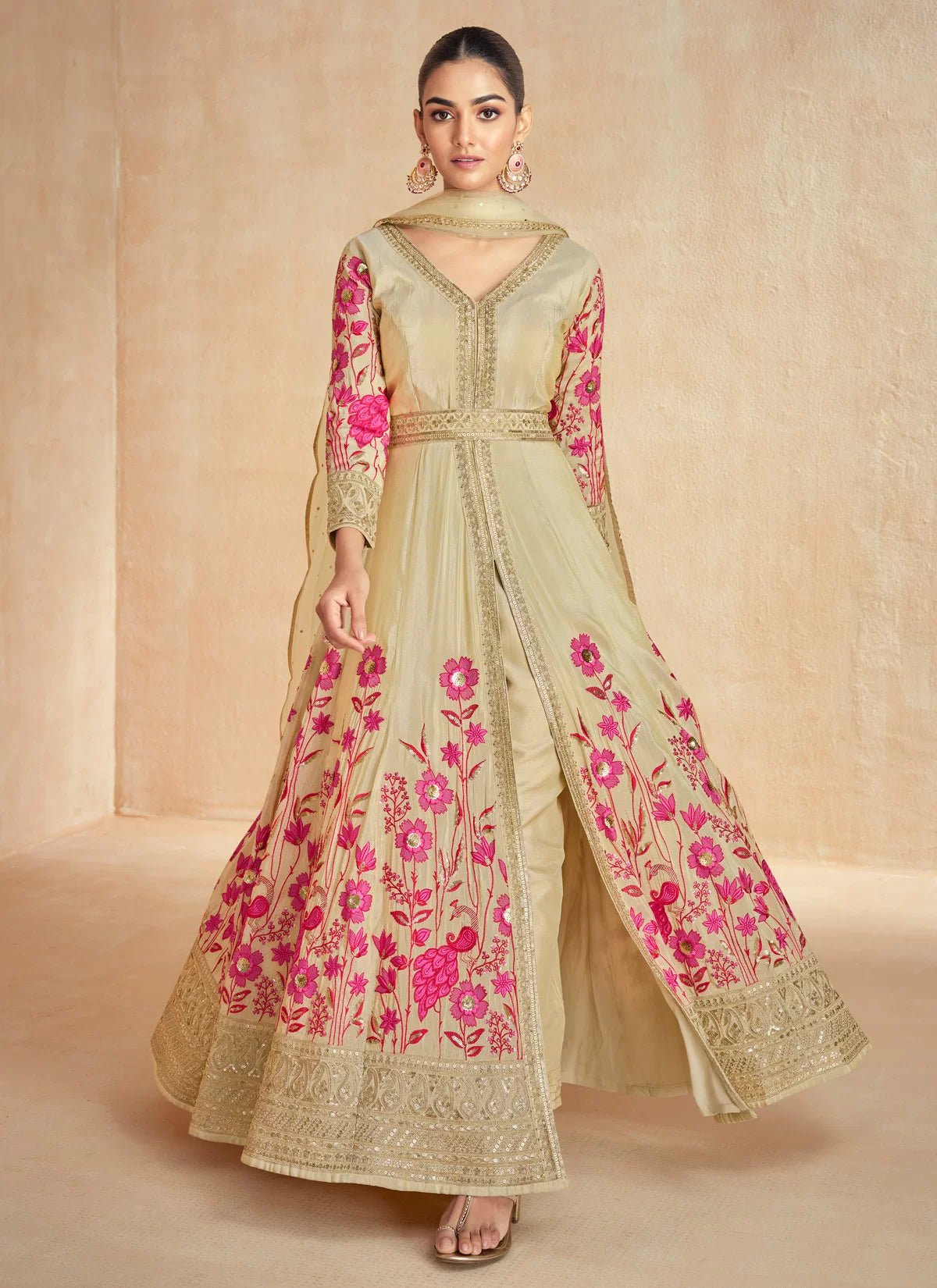 Unique & Simple Beige , Floral Red ASHZ - Indian Dress House 786