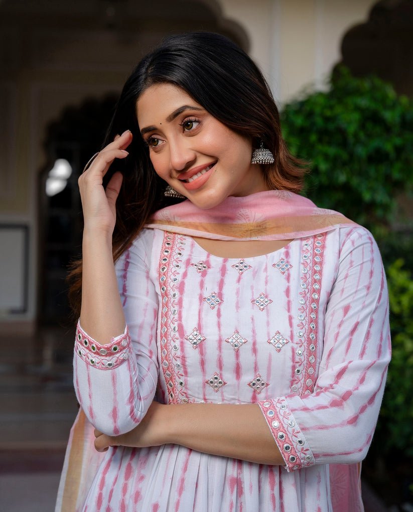 Unique Striped Pink & White SH FVD - Indian Dress House 786