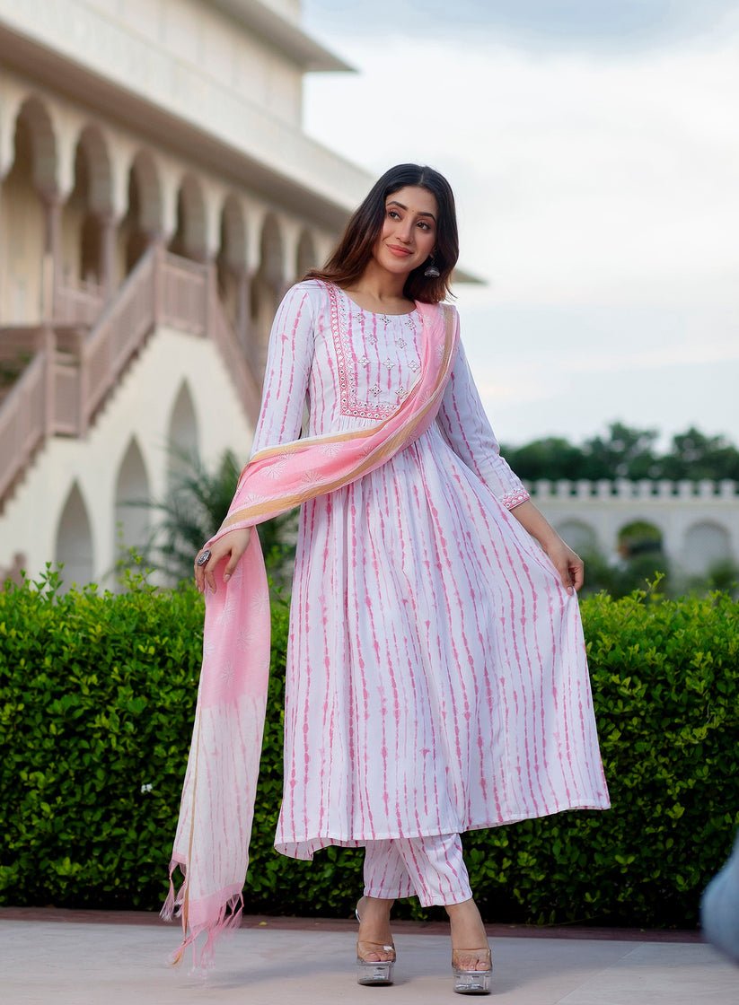 Unique Striped Pink & White SH FVD - Indian Dress House 786