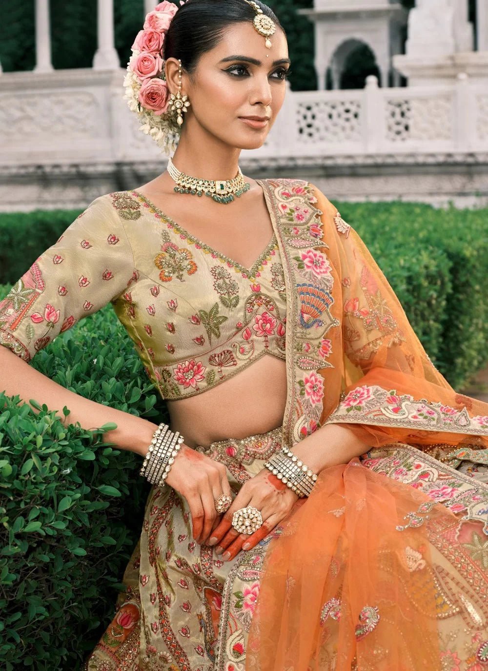 Unique Stunning Orange & Ivory ABCL - Indian Dress House 786