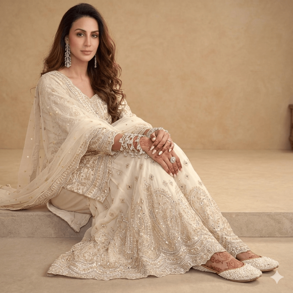 Unique Stylish Floral White Jutti - Indian Dress House 786
