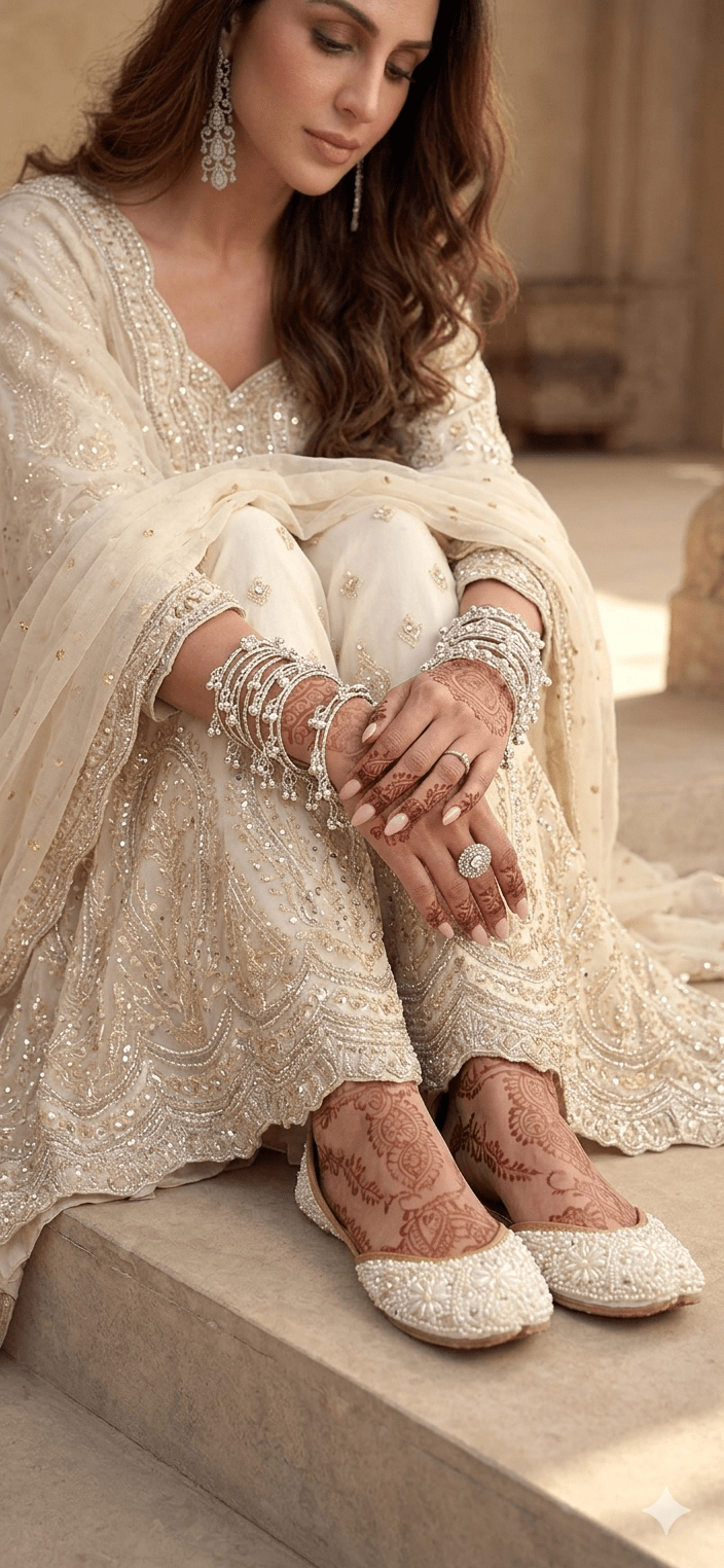 Unique Stylish Floral White Jutti - Indian Dress House 786