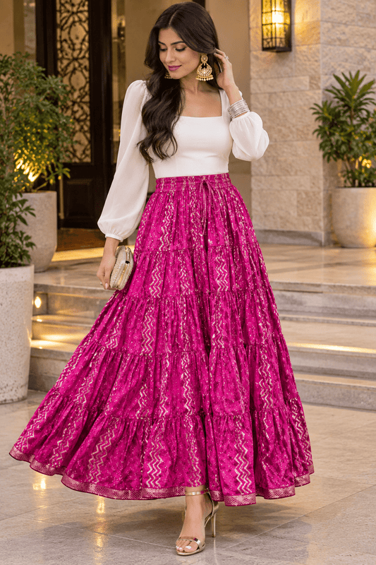 Unique ZZ Dot Pink Skirt - Indian Dress House 786