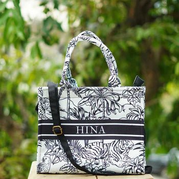 White & Floral Black Tote CFB - Indian Dress House 786