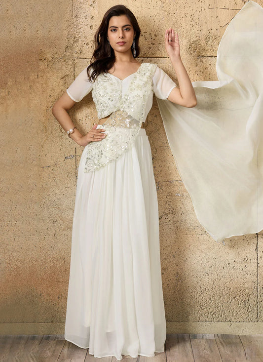 Gorgeous White Saree Style Lengha