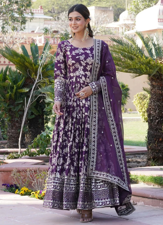 Wine Floral ANM Gown - Indian Dress House 786