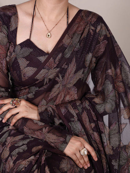 Wine Floral YF Saree - Indian Dress House 786