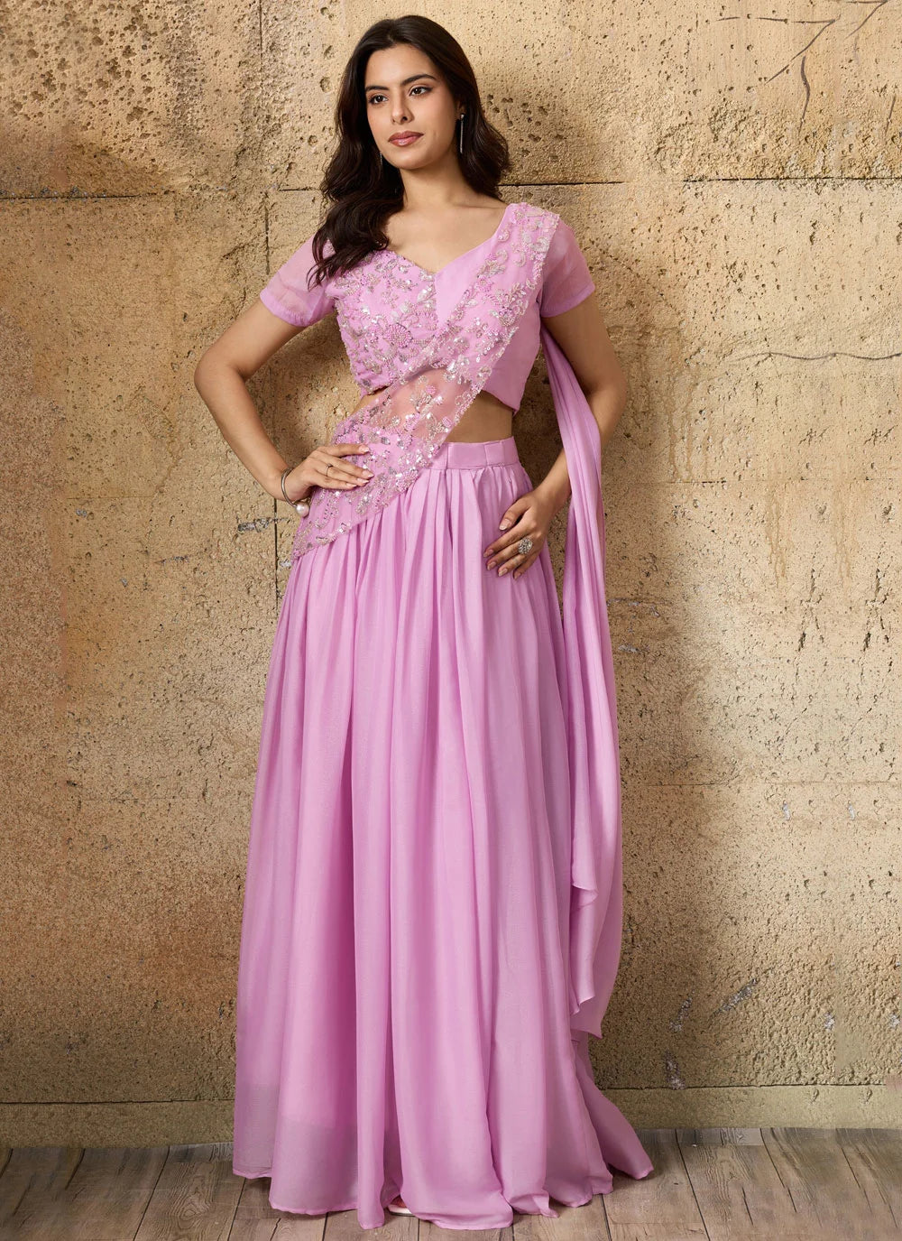 Gorgeous Pink Saree Style Lengha