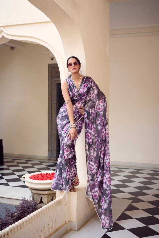 Elegant Purple Floral YNF SAREE