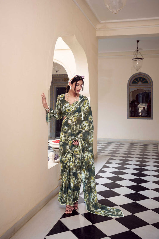 Floral Green Mendhi YNF SAREE