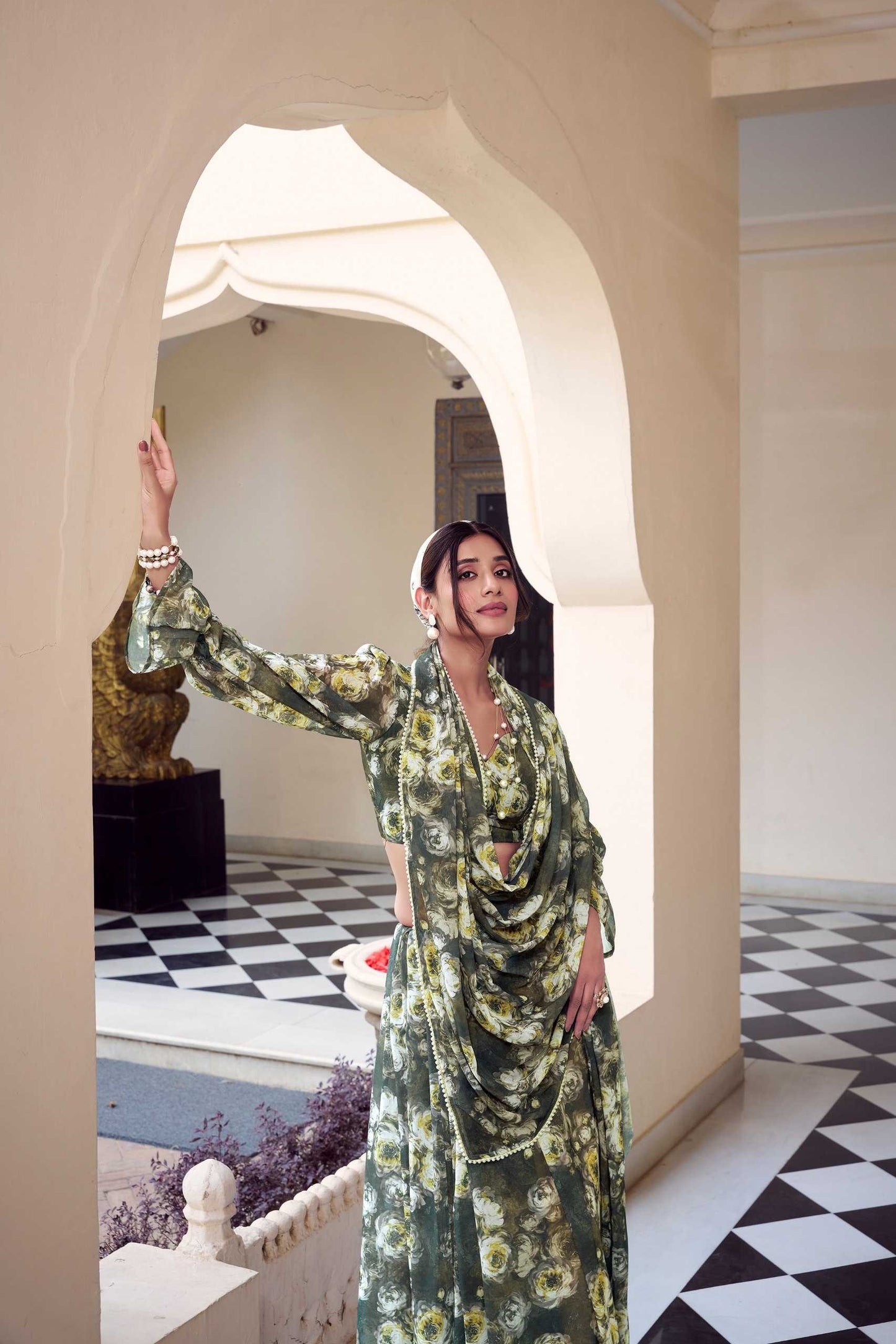 Floral Green Mendhi YNF SAREE