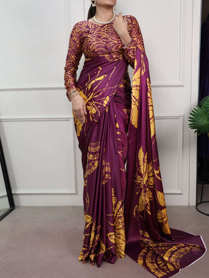 Unique Purple & Yellow Floral YNF Saree