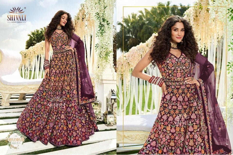 Breath Taking Floral Purple SHI Gown - Indian Dress House 786