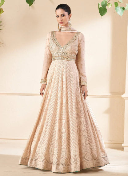 Breath Taking Peach Embroided SONA - Indian Dress House 786