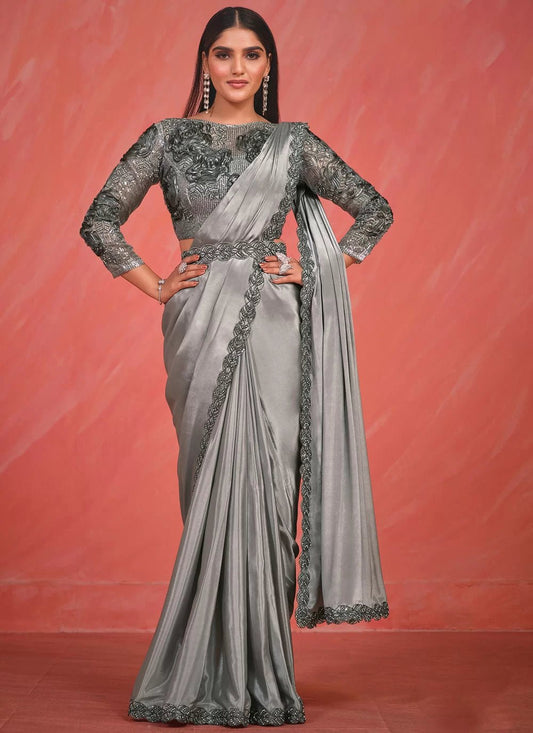 Breath Taking Silver MME Saree - Indian Dress House 786