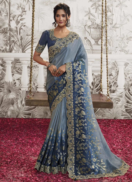 Breath Taking Two Tone Blue SPN Saree - Indian Dress House 786