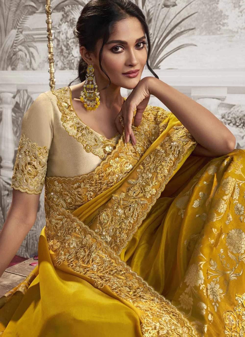 Breath Taking Yellow SPN Saree - Indian Dress House 786