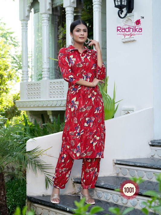 Bright Floral Red RDL 1001 DFS - Indian Dress House 786