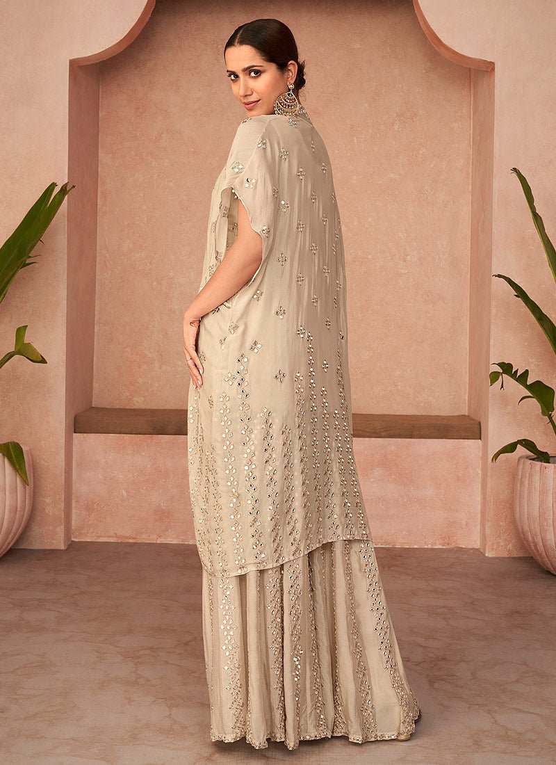 Elegant Beige Gold Sharara SDT - Indian Dress House 786