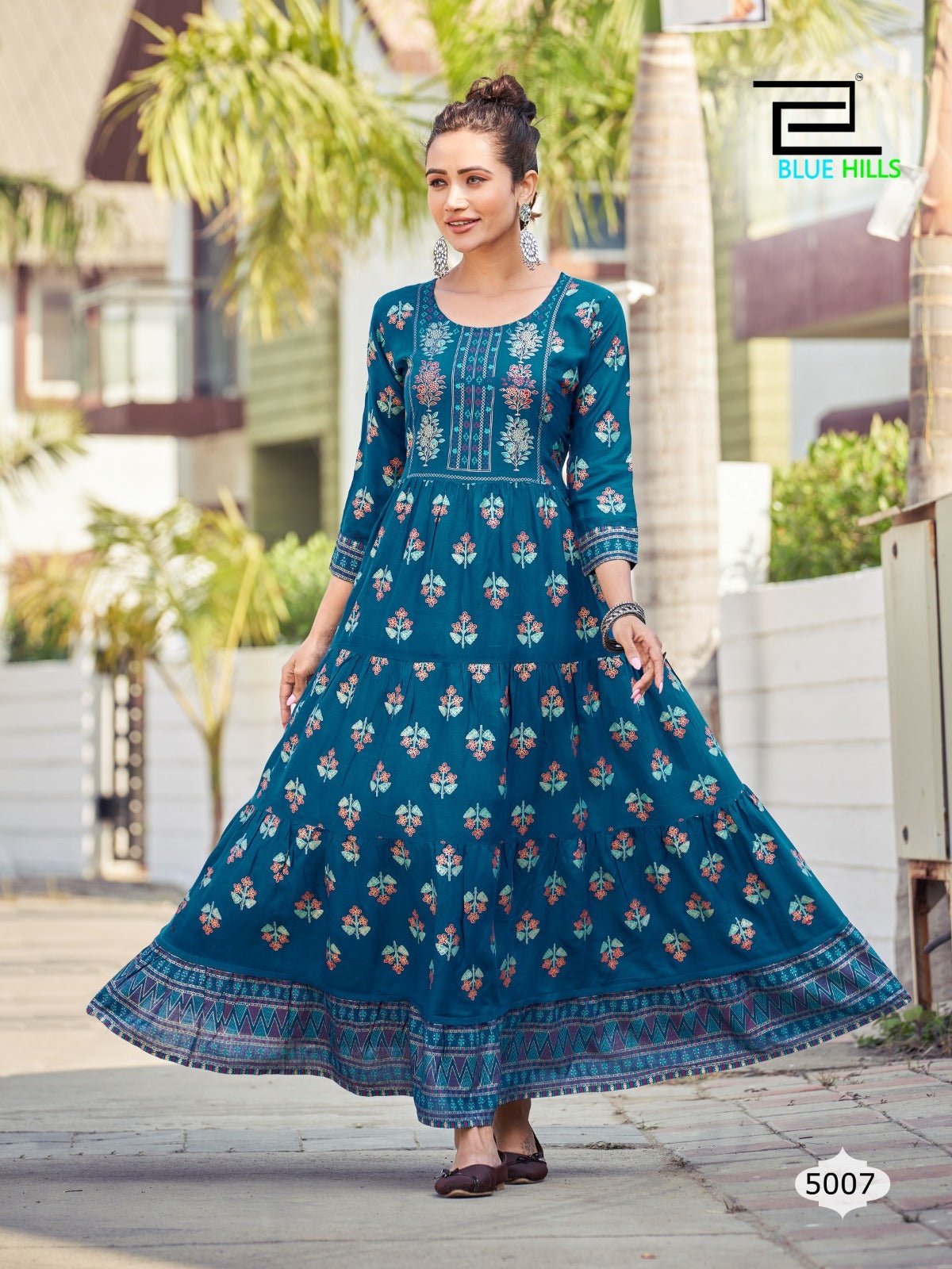 Elegant Blue Floral BHC 5007 FVD - Indian Dress House 786