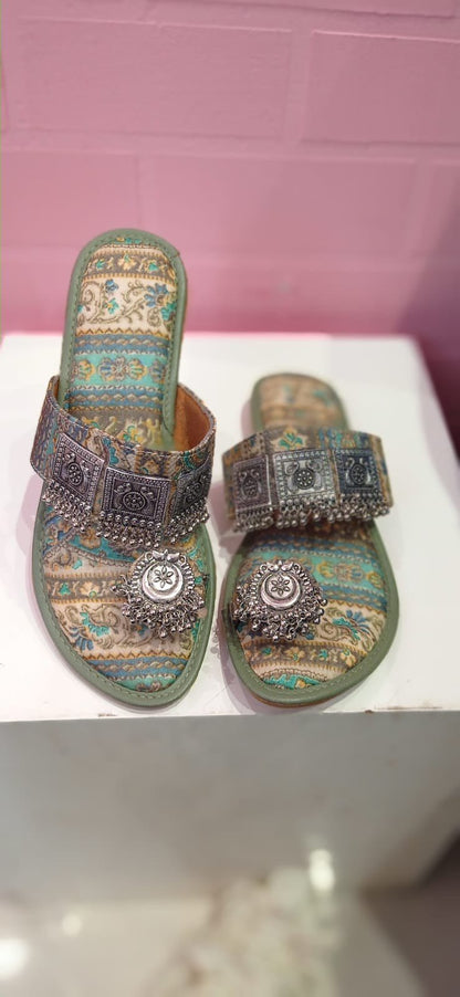 Elegant Floral Blue & OF Chappals CHP - Indian Dress House 786