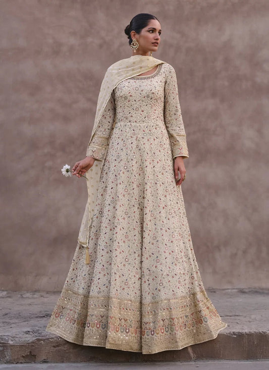 Elegant Floral Cream SYAD - Indian Dress House 786