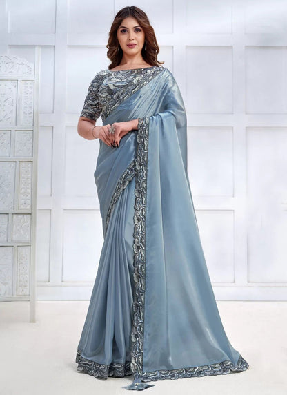 Elegant Pastel Blue MMJ Saree - Indian Dress House 786