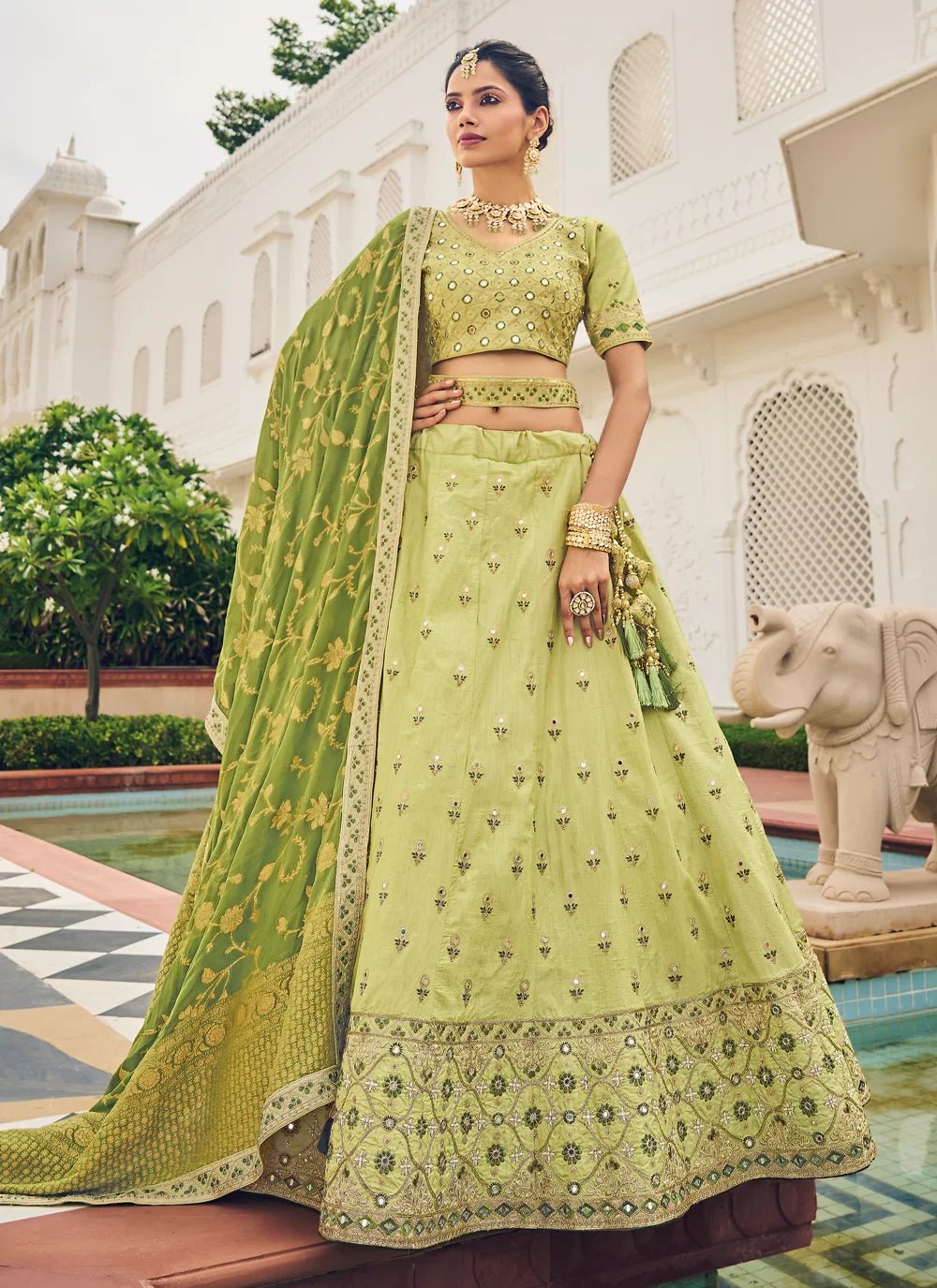Elegant Pista Green KSHL - Indian Dress House 786