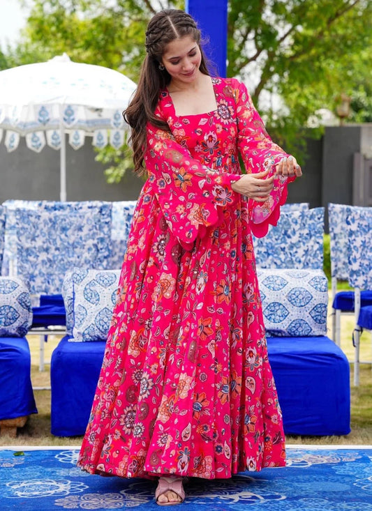 Elegant Prink Floral Printed PRL FVD - Indian Dress House 786