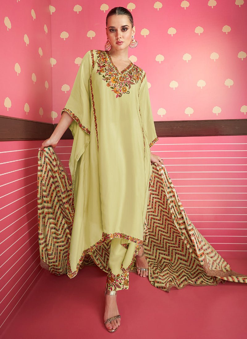 Elegant Yellow Cream Kaftan SYA - Indian Dress House 786