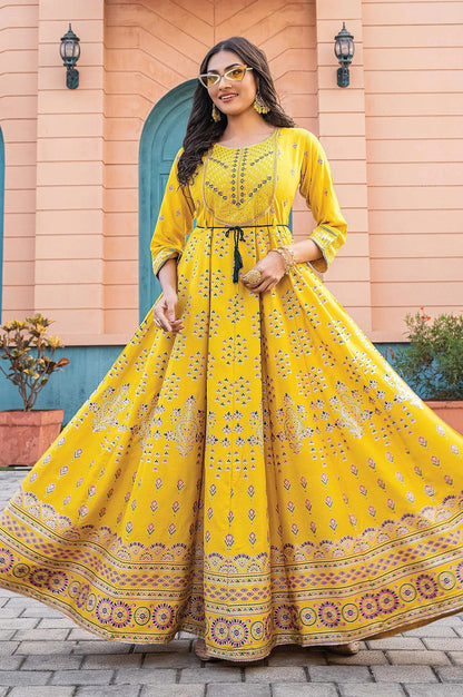 Elegant Yellow Floral MIF 306 FVD - Indian Dress House 786