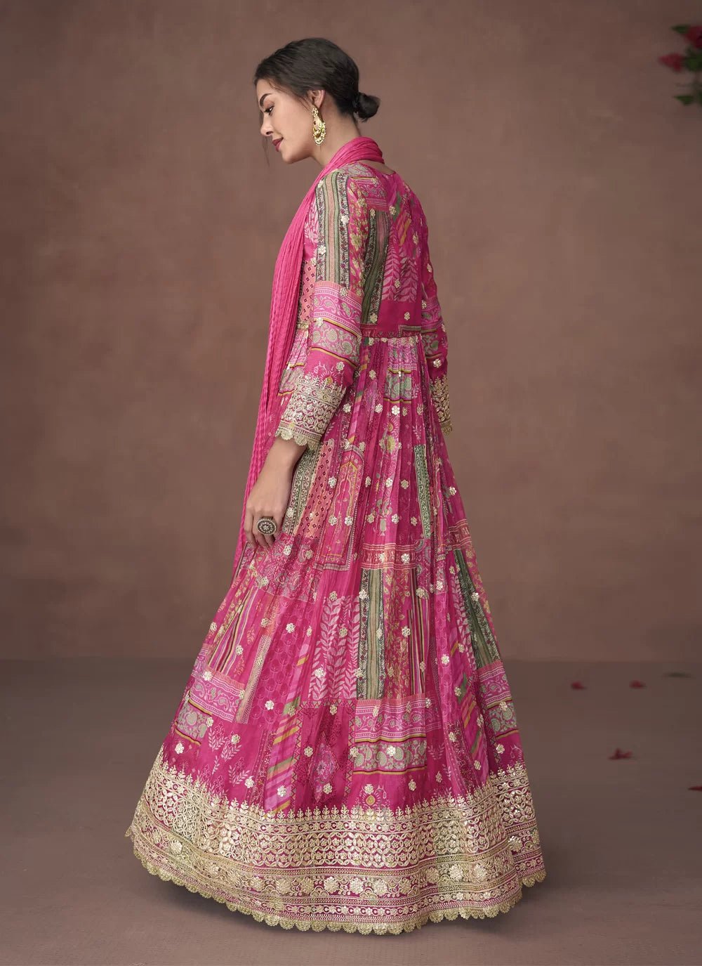 Elgant Pink Printed SYNR - Indian Dress House 786