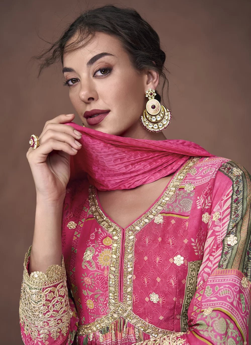 Elgant Pink Printed SYNR - Indian Dress House 786