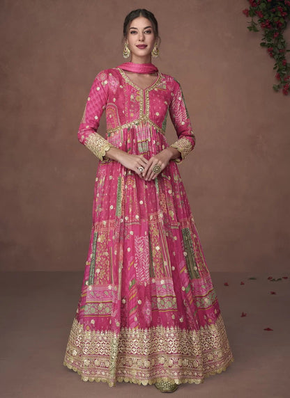 Elgant Pink Printed SYNR - Indian Dress House 786