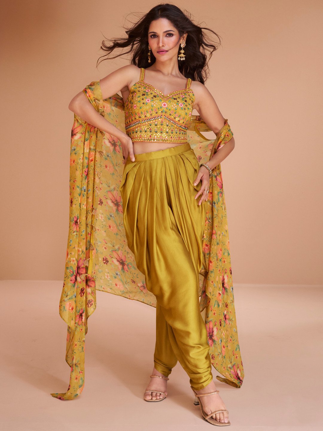 Elgegant Mustard Floral SYPD - Indian Dress House 786