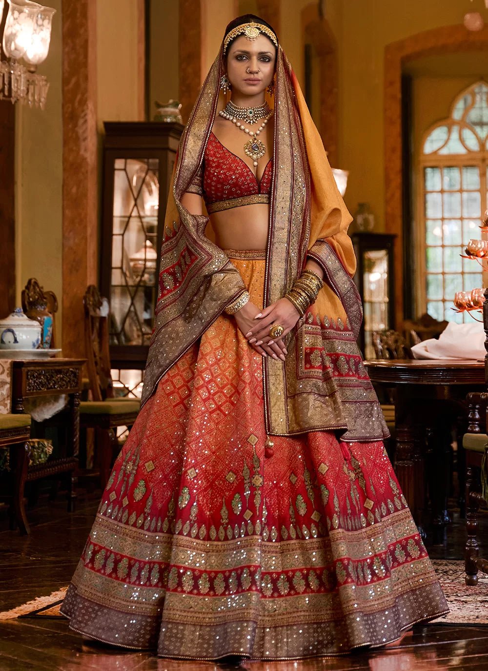 Exquisite Multi Color Orange RWL - Indian Dress House 786