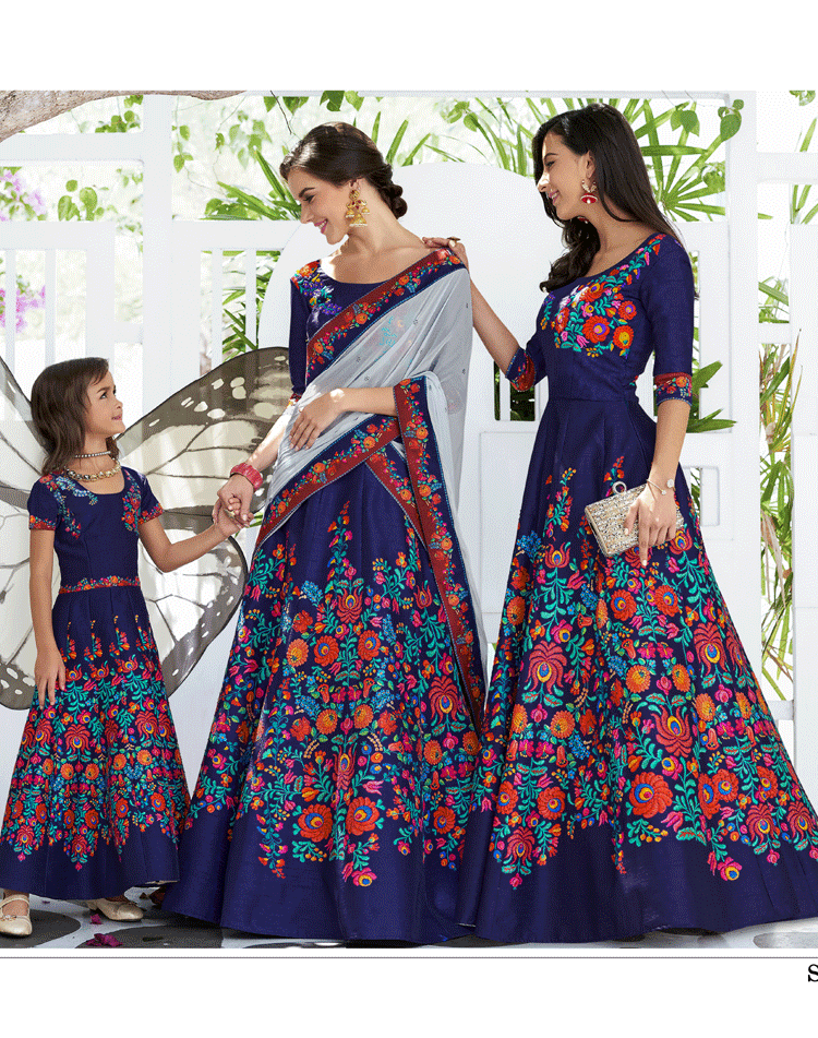 Floral Blue Daughter SAPTL - Indian Dress House 786